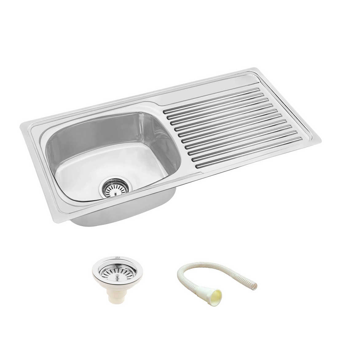 Round Single Bowl Kitchen Sink with Drainboard (37 x 18 x 8 Inches)