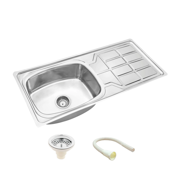 Round Single Bowl Kitchen Sink with Drainboard (45 x 20 x 9 Inches)