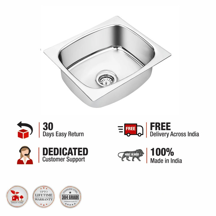 Round Single Bowl Kitchen Sink (18 x 16 x 8 Inches)