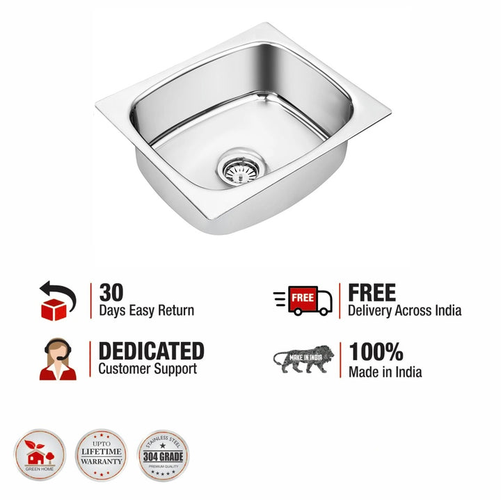 Round Single Bowl Kitchen Sink (20 x 17 x 8 Inches)