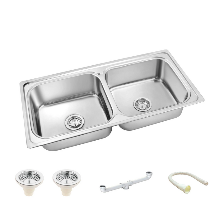 Square Double Bowl 304-Grade Kitchen Sink (32 x 20 x 8 Inches)