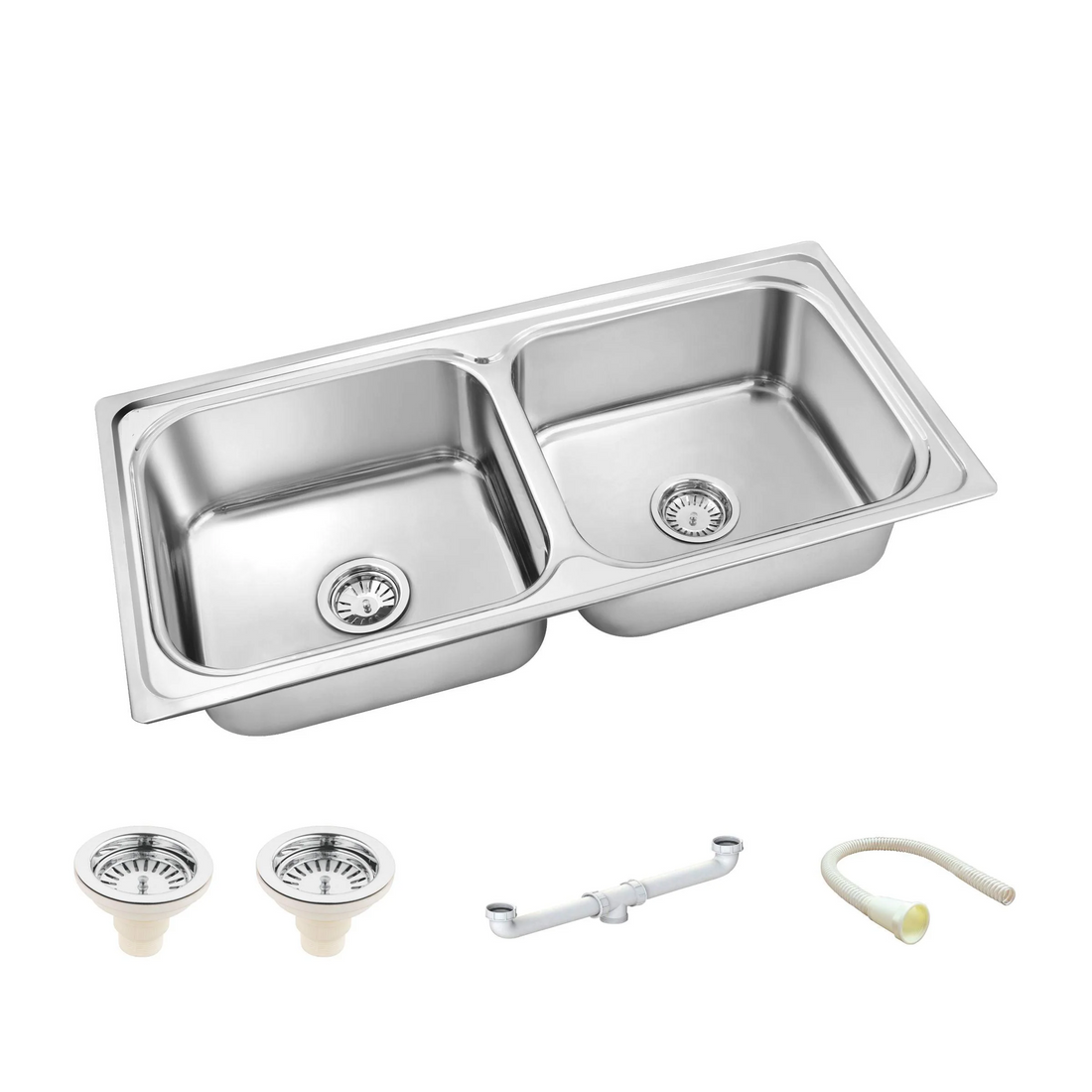 Square Double Bowl 304-Grade Kitchen Sink (45 x 20 x 9 Inches)