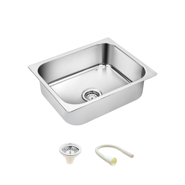 Square Single Bowl 304-Grade Kitchen Sink (18 x 16 x 8 Inches)