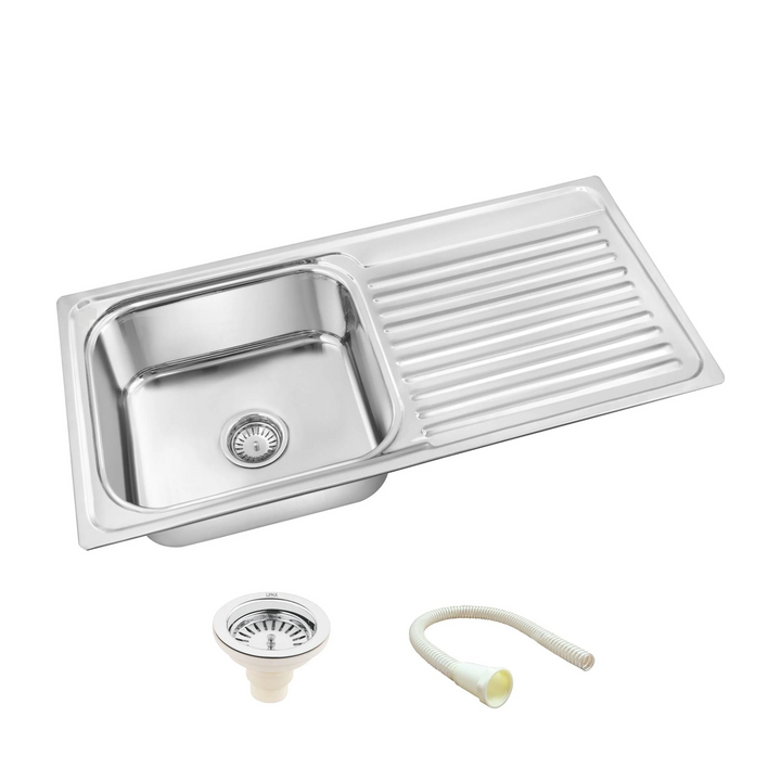 Square Single Bowl 304-Grade Kitchen Sink with Drainboard (37 x 18 x 8 Inches)