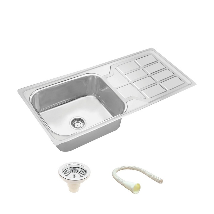 Square Single Bowl 304-Grade Kitchen Sink with Drainboard (45 x 20 x 9 Inches)